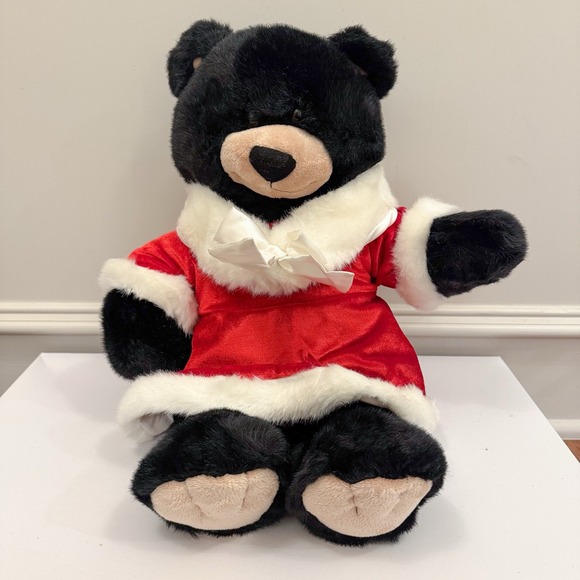 Build-A-Bear Workshop Other - Build a Bear Black Bear In Santa Dress Plush‎ Stuffed Animal 15" BAB Christmas